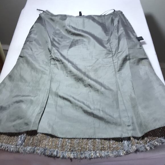 Lafayette 148 New York wool silk tweed woven midi skirt gray brown shimmer 10 - Picture 8 of 10